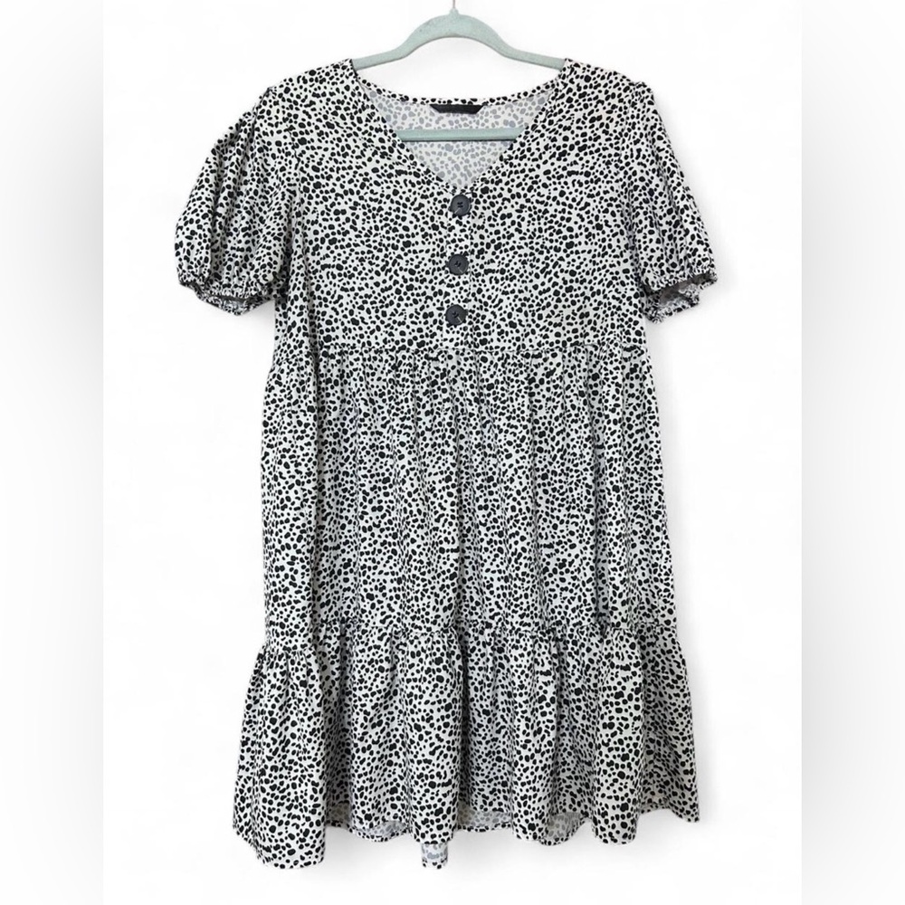 SHEIN Medium Dalmatian Print Babydoll Dress – Black & White Flowy Dress
